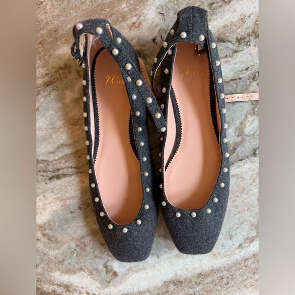 J. Crew Poppy ankle-strap ballet flats in embellished wool pearl size 9.5 - Picture 15 of 15